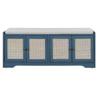47 Rustic Rattan Entryway Bench with Storage, Shoe Bench Entryway with Removable Cushion for Hallway or Living Room-Panipeachy