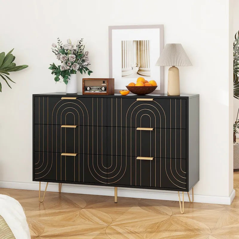 Dressoir met 6 lades en metalen handgrepen
