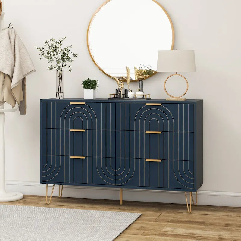 Dressoir met 6 lades en metalen handgrepen