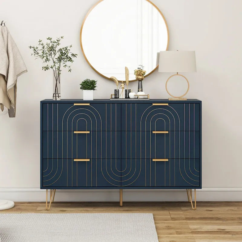 Dressoir met 6 lades en metalen handgrepen