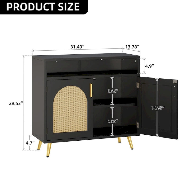 Rotan Dressoir met 2 Deuren en Verstelbare Planken