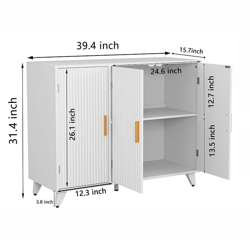 Wit Canneleerd Dressoir met Messing Poten