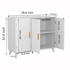 Wit Canneleerd Dressoir met Messing Poten
