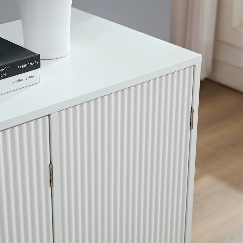 Wit Canneleerd Dressoir met Messing Poten