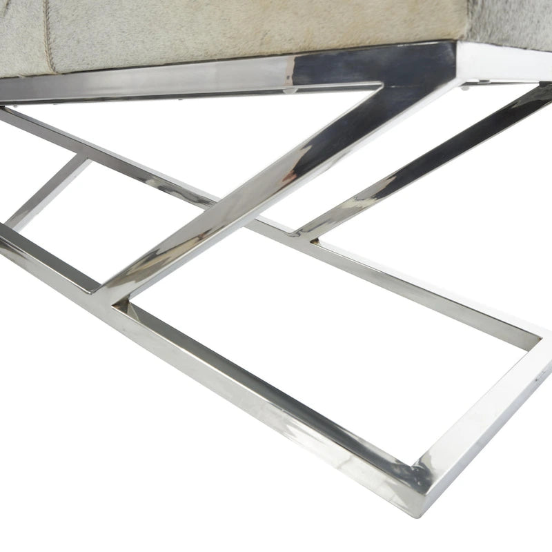 Leren Geometrische Thuisbank met Schuine Zilveren Metalen Basis - Lichtgrijs