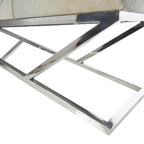 Leren Geometrische Thuisbank met Schuine Zilveren Metalen Basis - Lichtgrijs