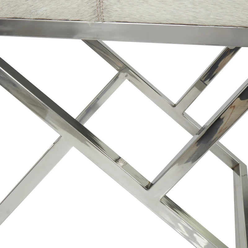 Leren Geometrische Thuisbank met Schuine Zilveren Metalen Basis - Lichtgrijs