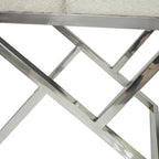 Leren Geometrische Thuisbank met Schuine Zilveren Metalen Basis - Lichtgrijs