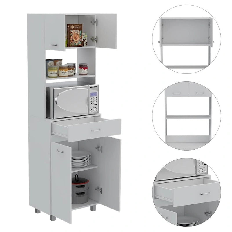 Caribe Microwave Cabinet, Four Legs, One Drawer, Double Door, One Shelf -White