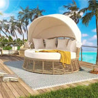 Outdoor Rattan Round Daybed with Canopy & Removable Cushions