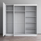 2-Door Wardrobe with Mirror, Glass Front, 2-Person (Gray / Black / White)