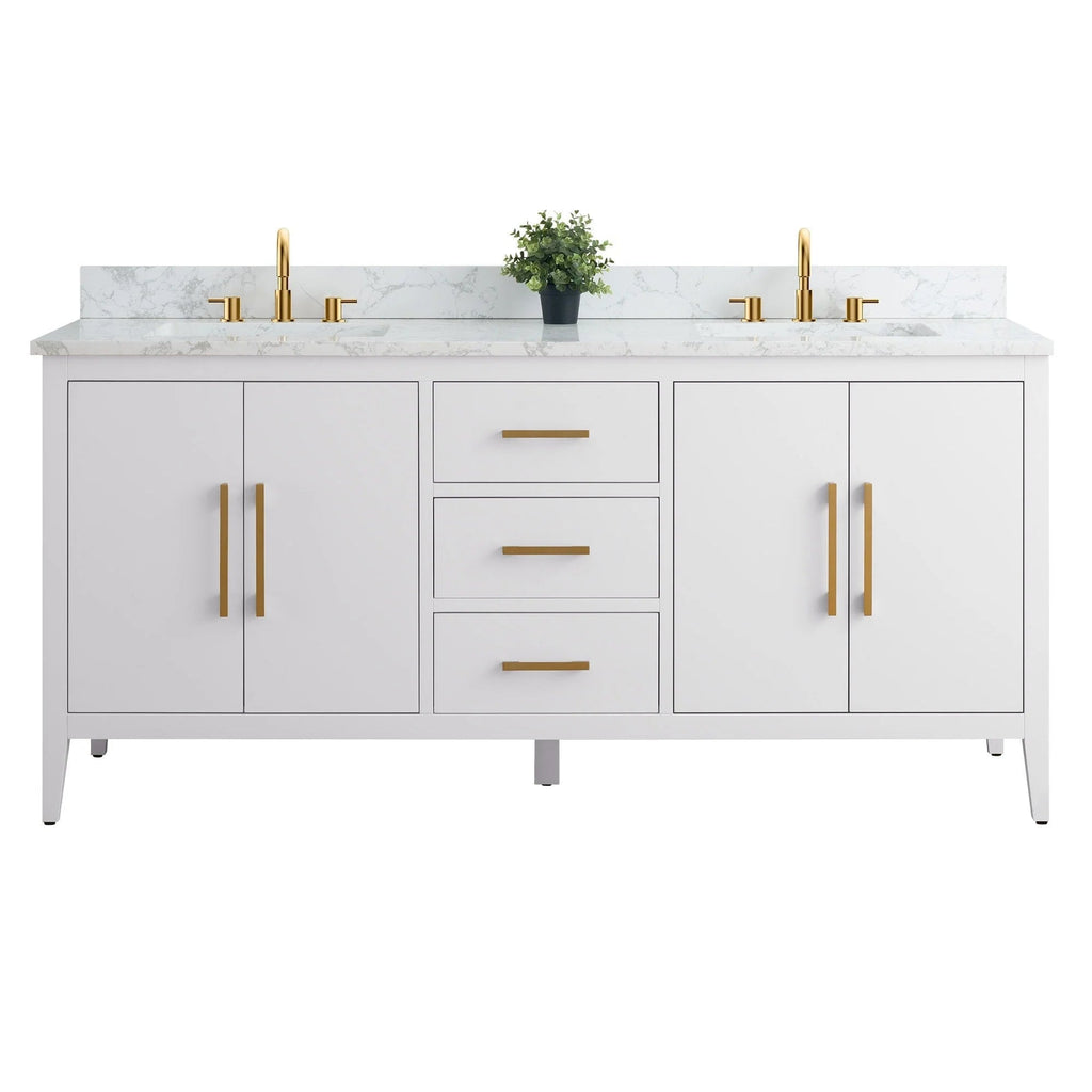 Vanity Art 72 Double Sink Bathroom Vanity Cabinet with Engineered Marble Top