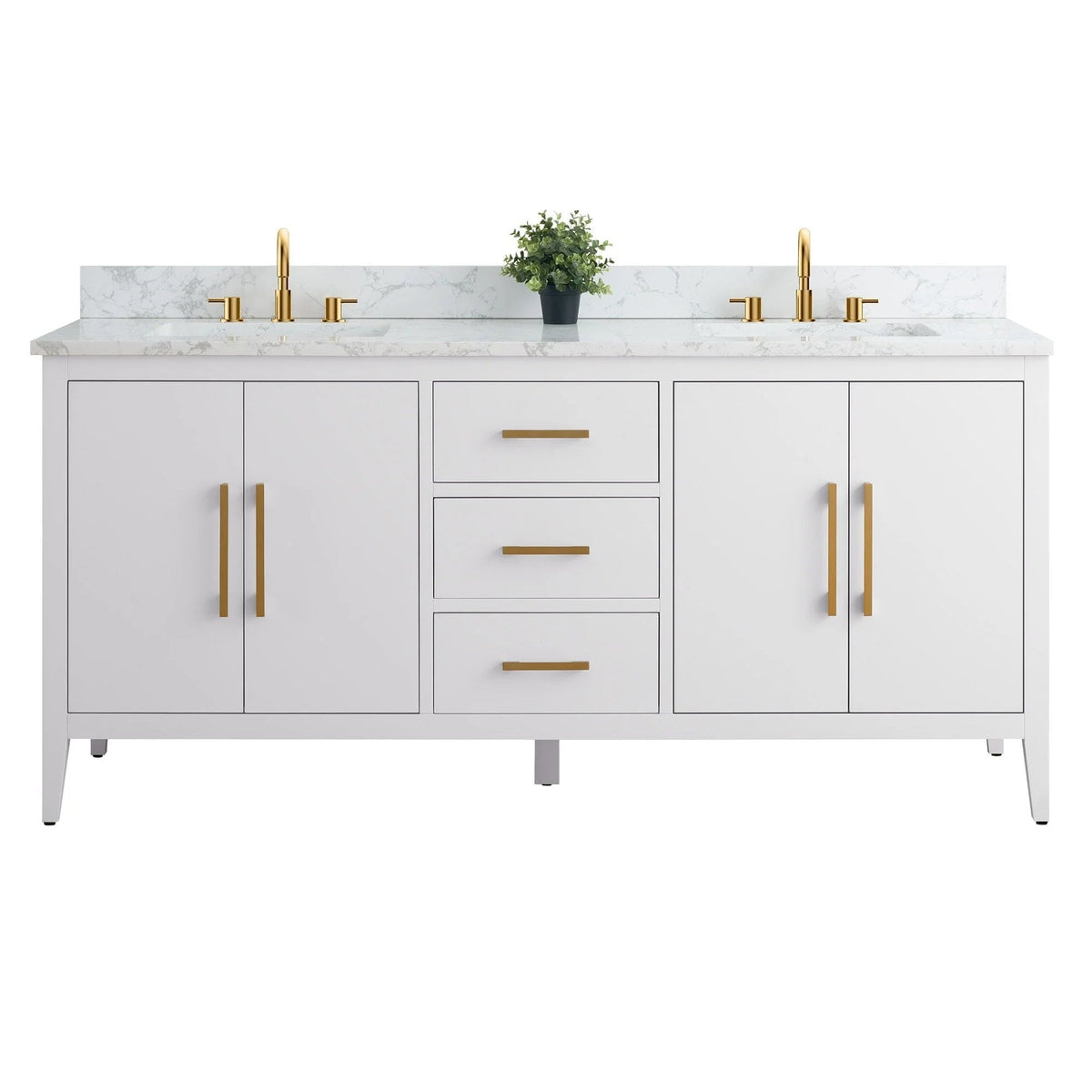 Vanity Art 72 Double Sink Bathroom Vanity Cabinet with Engineered Marble Top