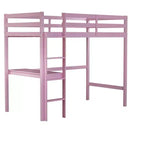 Okak Minimalism Loft Bed with Ladder, Rubber Wood Twin Loft Bed with Safety Guardrail and Build-In Desk, Bed Frames for Kids, Teenagers