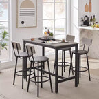 5 Piece Dining Table Set, Bar Table Set with 4 Upholstered Stools, Wooden Backrest, Ring-Shaped Footrest, for Living Room Study Dining Room
