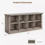 8 Cube Storage Organizer Bookshelf, Farmhouse Horizontal Bookcase, 62 Inch Wood Storage Bookcase for Entryway, Long Low Bookshelves for Living Room