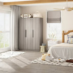 Timechee 47.2 Armoire Clothes Storage Solid Wood Handles Wardrobe White