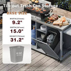 Outdoor Kitchen Island with Foldable Side Table,Outdoor Grill Cart with Stainless Steel Top,Hidden Trash Cabinet for Lawn & Garden
