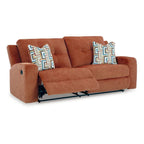 87 Manual Recliner Sofa with Tufted Back & 2 Accent Pillows | Spice Orange