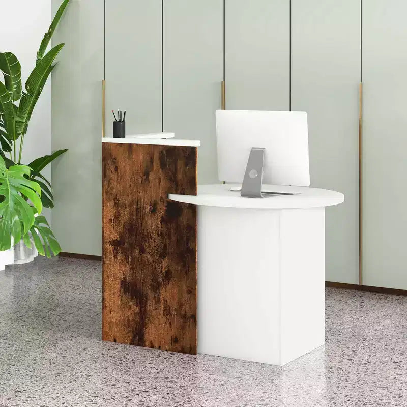 Costway Front Reception Counter Desk Checkout Office Desk with Open Shelf & Lockable Drawer White/Brown/Black