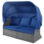 Outdoor Gray Wicker Daybed with Cushions and Retractable Canopy