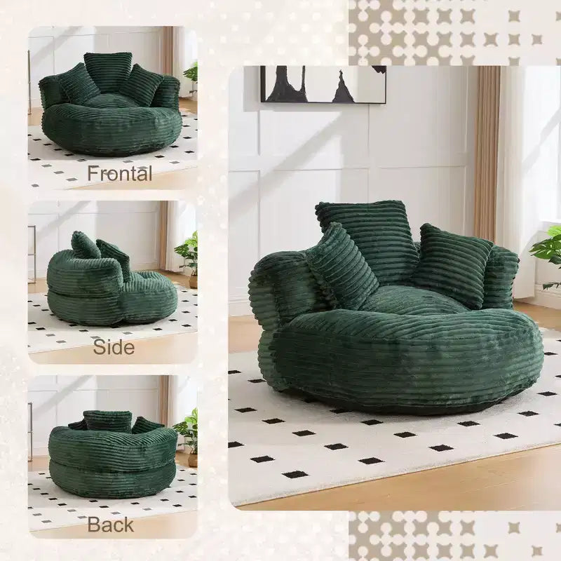 Bean Bag Sofa for Adults Kids, Oversized Corduroy Bean Bag Chair with 3 Pillows & Armrest for Living Room Bedroom - ModernLuxe