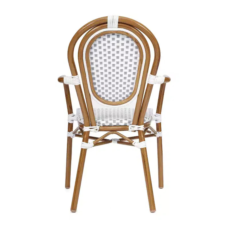 Flash Furniture 4 Pack Lourdes Indoor/Outdoor Commercial Thonet Bistro Stacking Chair with Arms, PE Rattan and Aluminum Frame