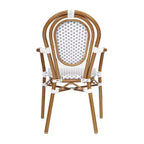 Flash Furniture 4 Pack Lourdes Indoor/Outdoor Commercial Thonet Bistro Stacking Chair with Arms, PE Rattan and Aluminum Frame