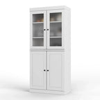 100% Solid Wood Pantry Cabinet with Frosted Glass Doors, Solid Doors, 2-Drawers and Adjustable Shelves