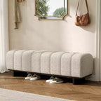 Modern Tufted Faux Fur Dining Bench with Rubberwood Legs, 63.62