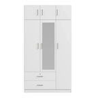 3-Door Mirror Wardrobe with 2 Drawers and Top Cabinet