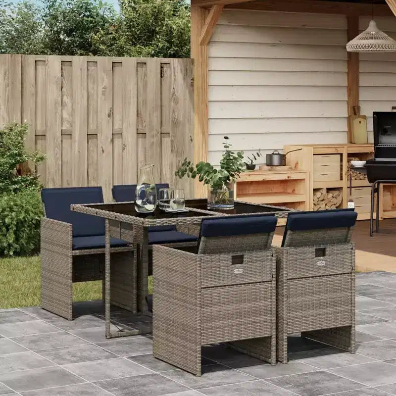 vidaXL Patio Dining Set with Cushions, Garden Table and Chairs, Gray Poly Rattan