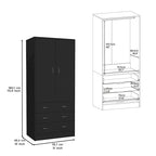 19 Modern Double-door Armoire with 3 Drawers and 1 Hanging Rod for Bedroom