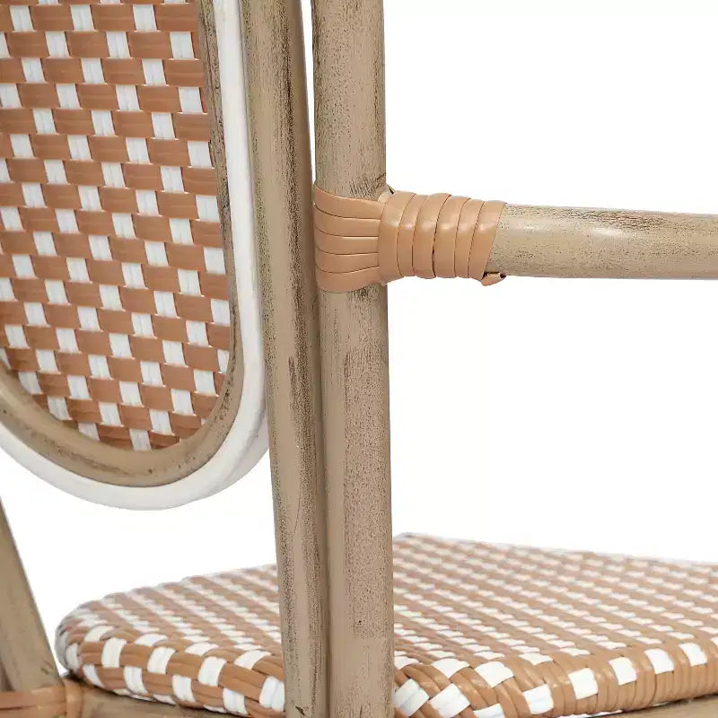 Flash Furniture 4 Pack Lourdes Indoor/Outdoor Commercial Thonet Bistro Stacking Chair with Arms, PE Rattan and Aluminum Frame