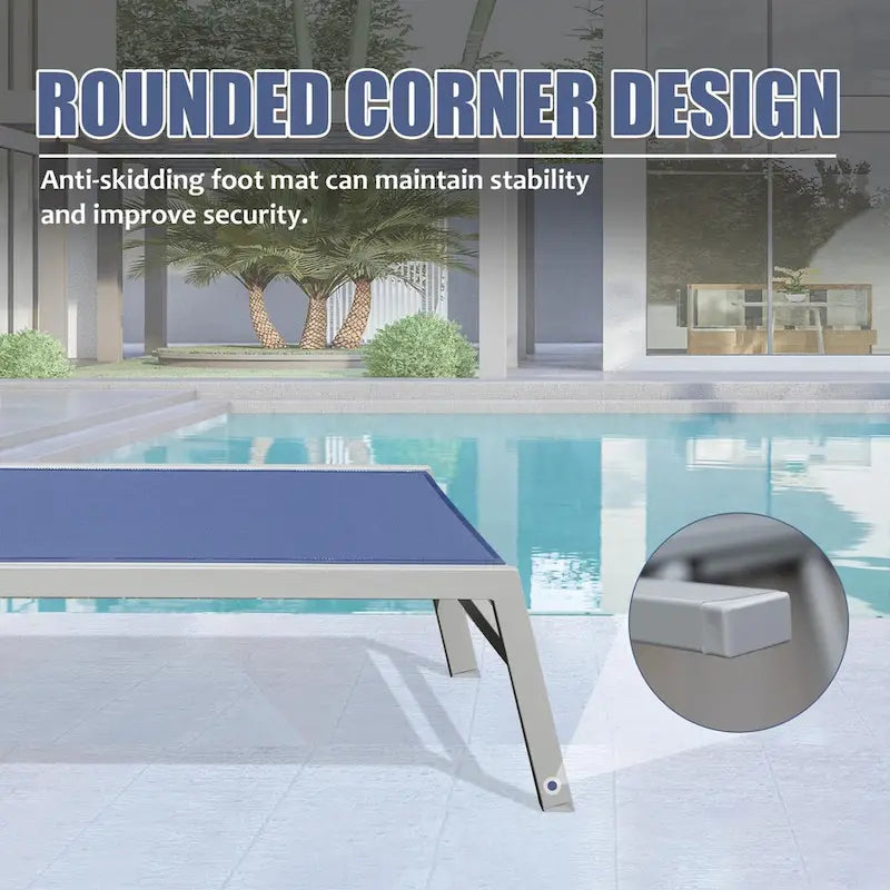 Patio Chaise Lounge Set of 3, Aluminum Pool Lounge Chairs with Side Table, Outdoor Adjustable Recliner All Weather