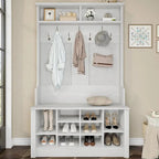 Hall Tree Storage Bench 3-in-1 Entryway Bench Coat Rack