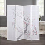 Roundhill Furniture Japanese 4-Panel Screen Room Divider, Plum Blossom