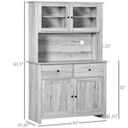 Glass Doors Kitchen Buffet with Hutch and Drawers - N/A