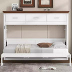 Twin Size Murphy Bed with 3 Drawers, Folding Wall Cabinet Bed, White