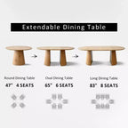 Expandable Round to Oval Dining Table Set with 4 Velvet Armchairs, Modern Pedestal Design, Seats Up to 8 People-Panipeachy