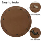 MAYEERTY 24 inches Wooden Farmhouse Round Wall Mirror for Bathroom Vanity Bedroom Living Room Kitchen Office