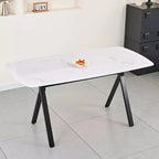 GDFStudio Daniela Modern Tempered Glass Rectangular Dining Table with Marble Design and Metal Legs