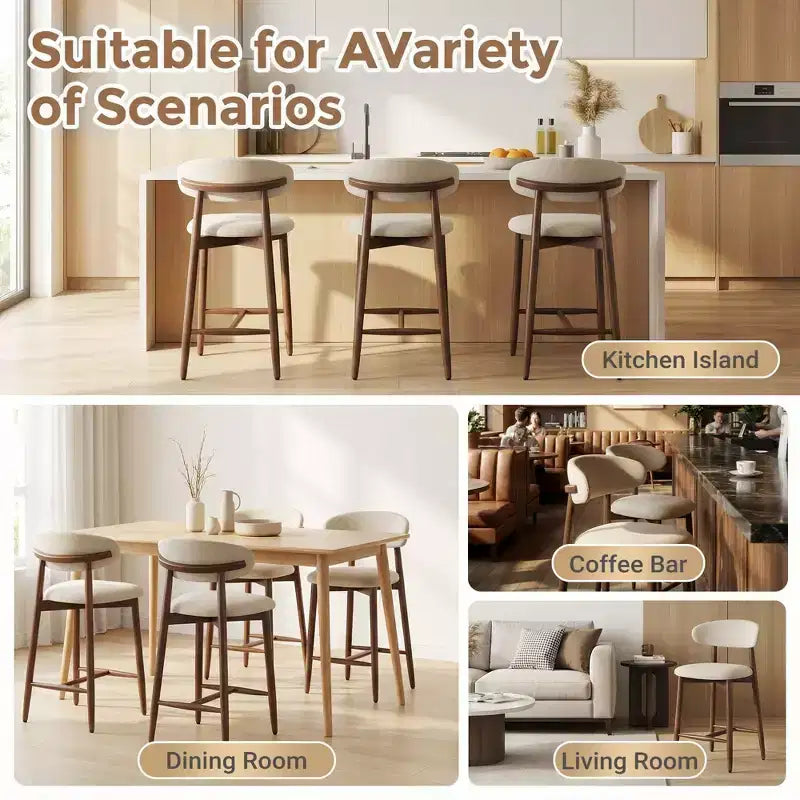Ora Maison Set of 2/4/6 Counter Height Upholstered Bar Stool with Fabric & Walnut Finish