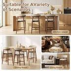 Ora Maison Set of 2/4/6 Counter Height Upholstered Bar Stool with Fabric & Walnut Finish
