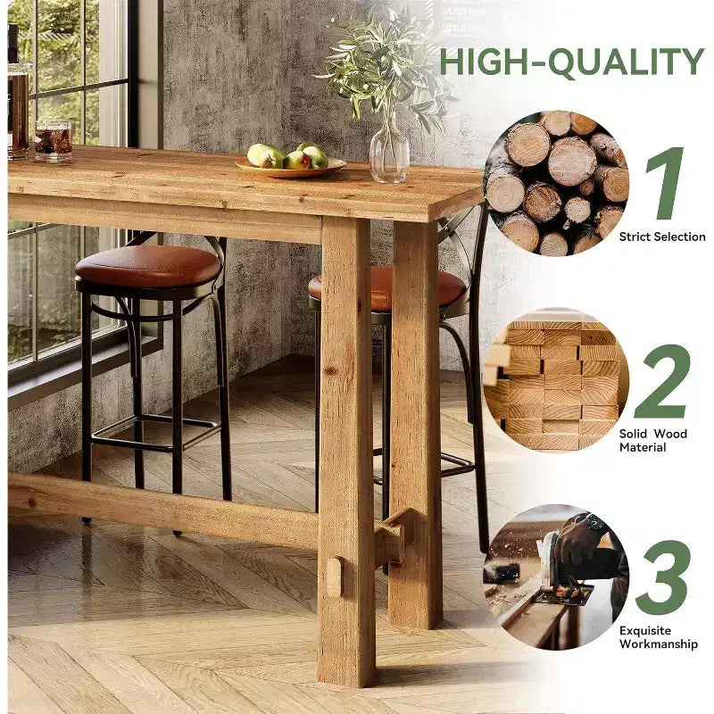 63-Inch Solid Wood Bar Height Pub Table for Kitchen, Caf¨¦ or Restaurant
