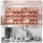 VECELO Kids Bookshelf Toy Storage with 12 Bins, Wooden Toy Rack for Toddlers, Large-Capacity Playroom Storage for Books or Toys