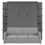 Whisen Modern Design Wood Frame Queen Size Murphy Bed Wall Bed with Sofa and Shelves
