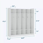 Kids Coat Locker Organizer with 10 Cubbies & Hooks, 5-Section Storage Unit for Classroom, Nursery, Entryway or Playroom, Natural Oak