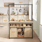 Kitchen Island , Bakers Rack with Sliding Barn Door 42 Large Kitchen Island Table with 3-Tier Microwave Stand Oven Shelves Coffee Bar Table Set