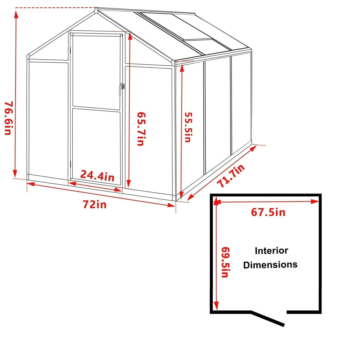 VEIKOUS Aluminum Walk-In Garden Greenhouse Kit with Adjustable Roof Vent and Lockable Door Grey